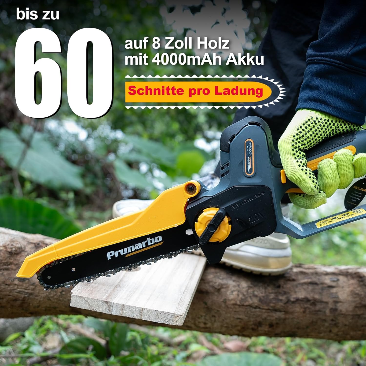 Akku-Kettensäge Elektrisch 8-Zoll 2x 4.0Ah, Kabellos & 900W Brushless - Perfekt für Gartenschnitt, Holzbearbeitung & Heimwerken (PR-E8)