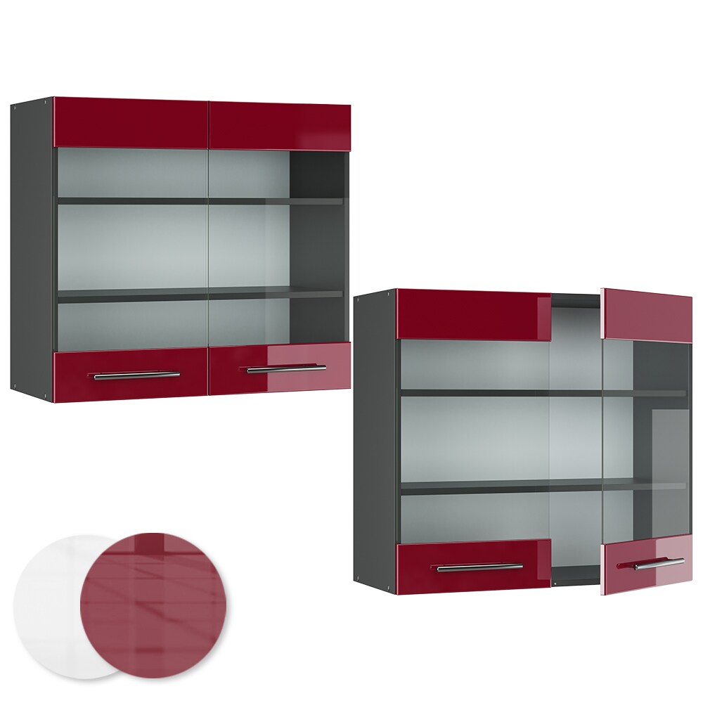 VICCO Hängeglasschrank 80 cm Bordeaux Hochglanz Küchenschrank Hängeschrank Küchenzeile Fame-Line