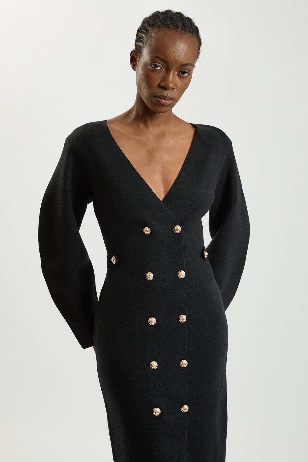 KarenMillen Robe Tricotée Cintrée Petite Aspect Laine À Double Boutonnage Militaire