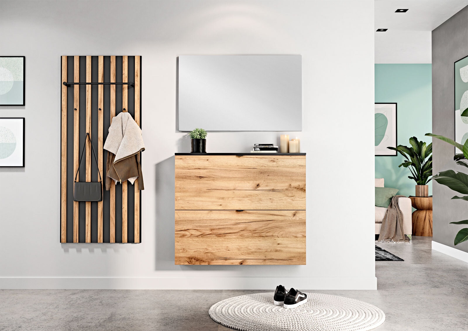 vito Schuhschrank VITO RENELL 100 x 85 cm Graphit/Navarra-Eiche-Dekor