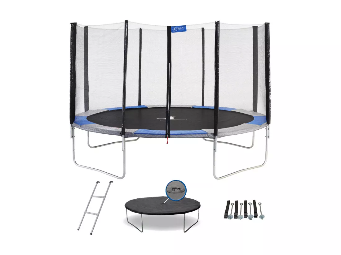 Kangui - Trampoline rond Ø430cm avec filet, échelle, bâche et kit d'ancrage - RALLI 430