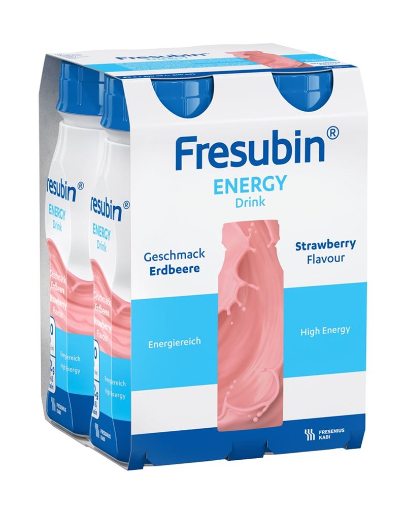 Fresubin Energy DRINK<br>4 × 200 ml, Flasche, Emulsion zum Einnehmen, Erdbeere