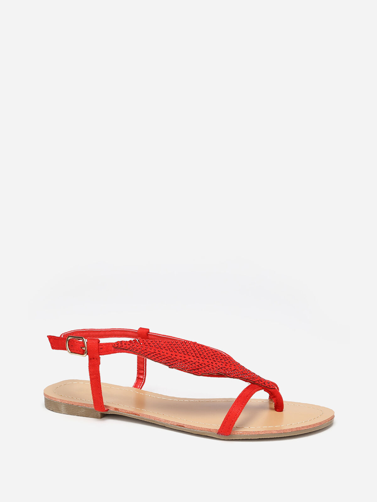 Nu-pieds à feuille en strass- Rouge