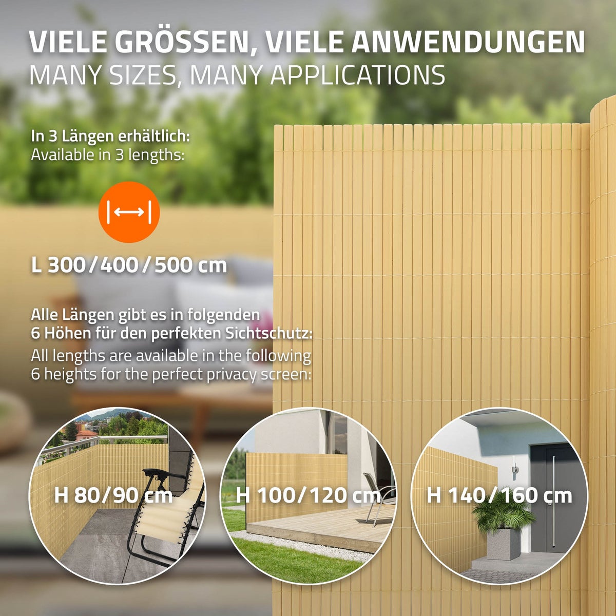 ECD Germany PVC-inkijkschermmat 90x500 cm, bamboe, inkijkscherm met 3-voudige wapening, UV-bestendig, waterdicht, windwerend, balkonbekleding, schuttingscherm, inkijkscherm voor tuin, balkon, terras