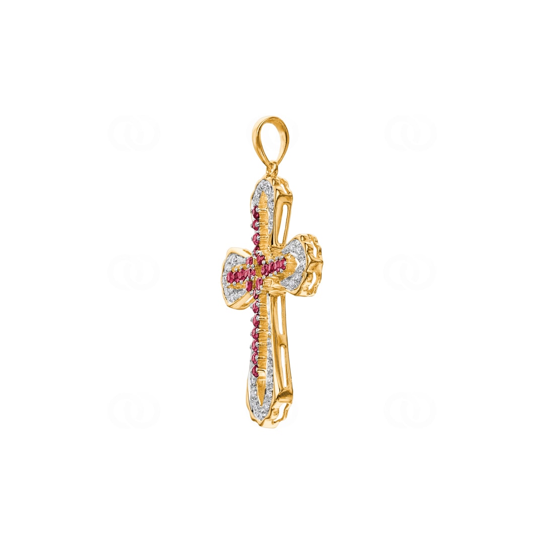 Kreuzanhänger 750/18 K Gelbgold mit Rubinen & Diamanten 0.15 ct H/si