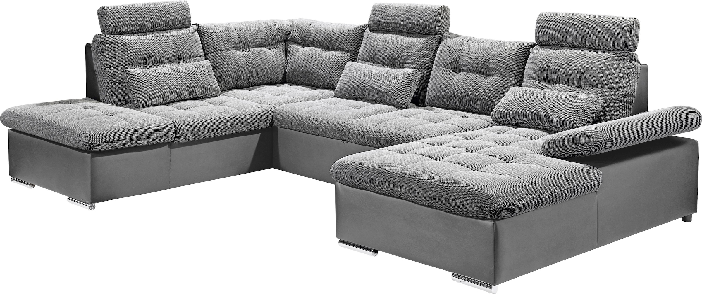 ED EXCITING DESIGN Wohnlandschaft »Jakarta U-Form mit Bettfunktion, Bettkasten« Armteilverstellung, Kopfstützen & 3 Nierenkissen