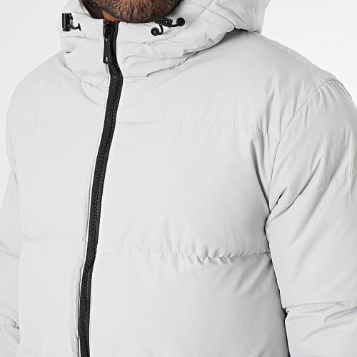 Doudoune Capuche Longue Gris Clair