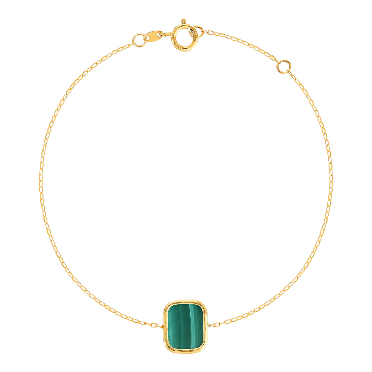 Bracelet or 750 jaune, malachite rectangulaire 18.5 cm