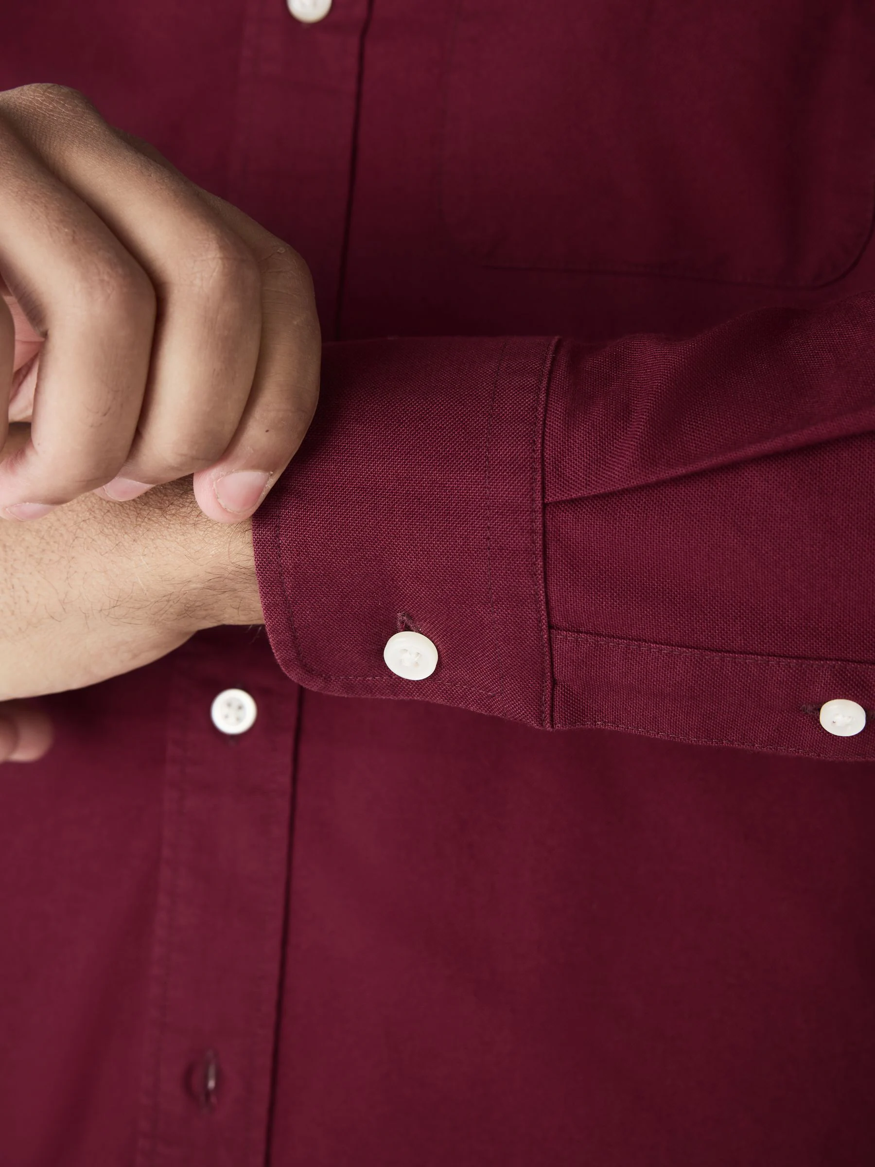 Bordeauxrood - Slim Fit - Oxford-hemd met lange mouwen