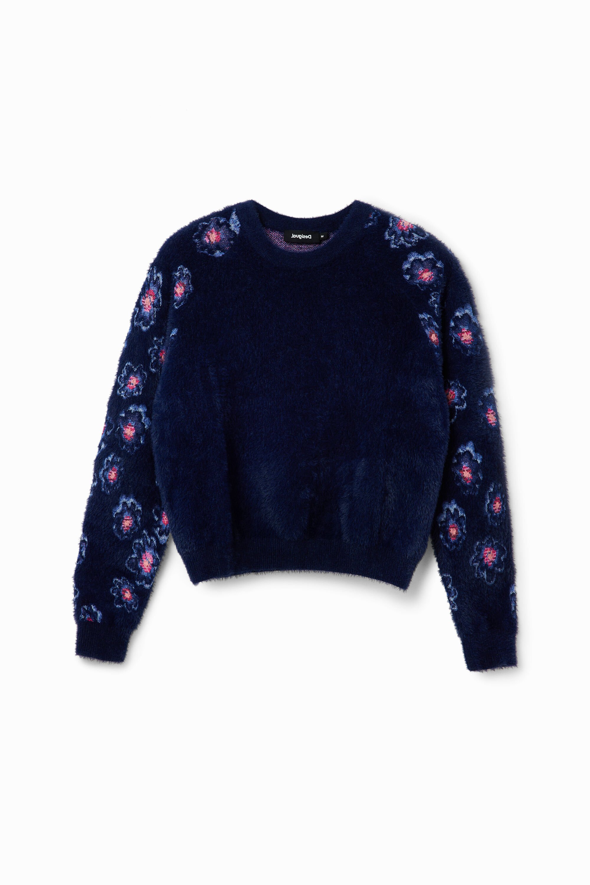 Pull effet fourrure fleurs