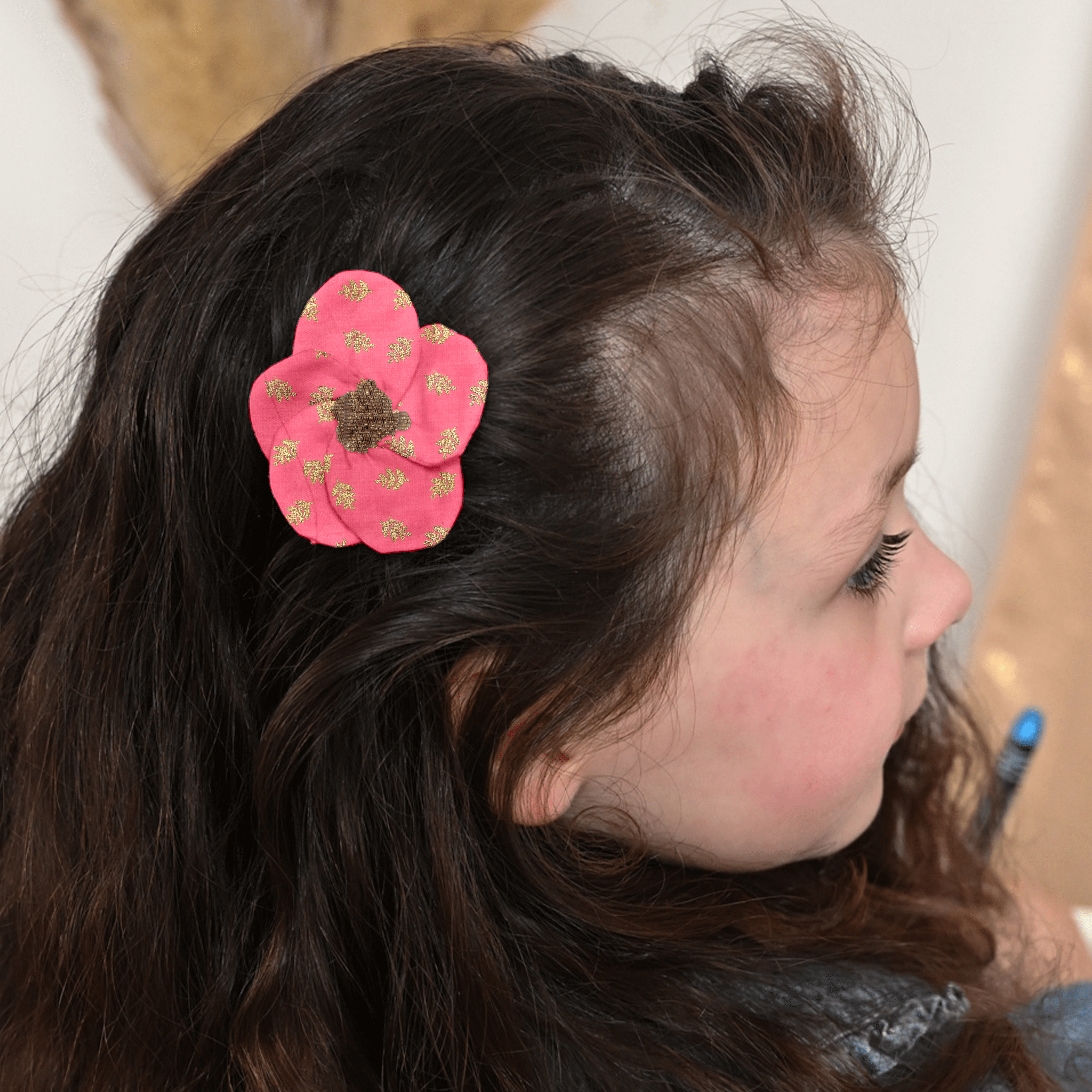 Petite Barrette Pétales De Fleur Feuillage Or Rose