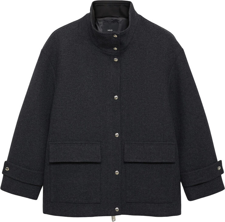 MANGO Turtleneck wool coat Medium grey