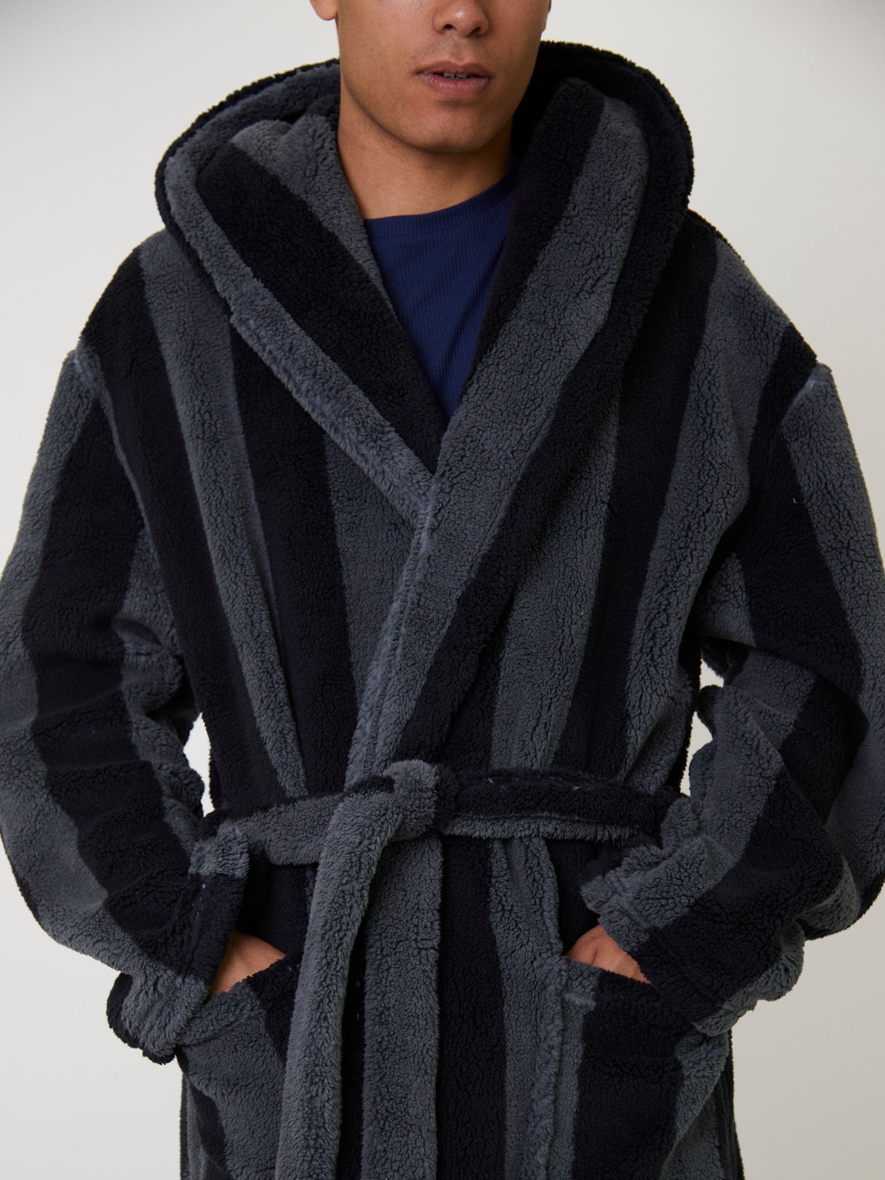 Loungeable Stripe Sherpa Hooded Dressing Gown