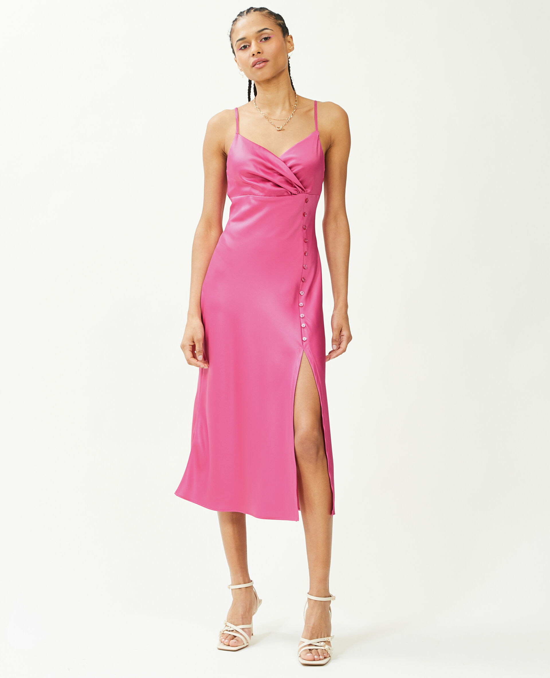Robe longue satinée - Rose