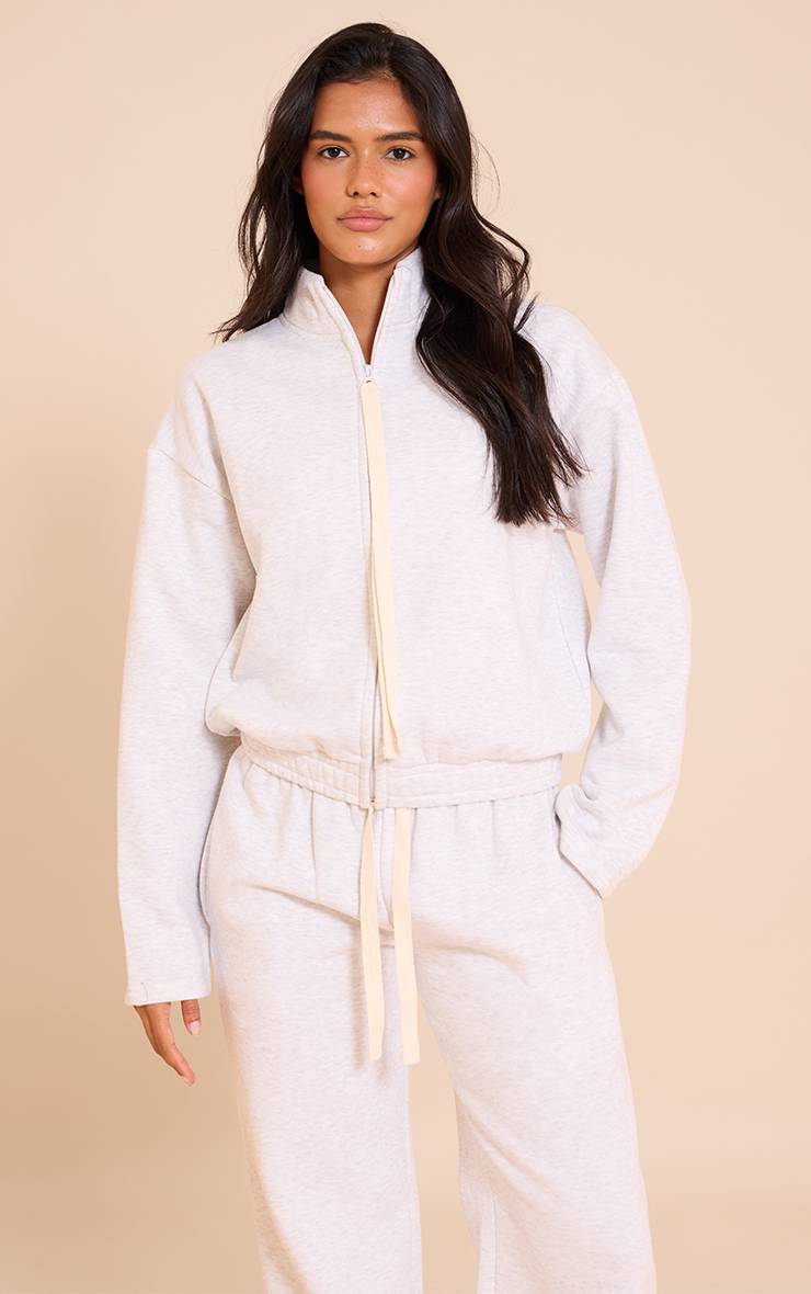 Gris Cendré Sweat-shirt À Col Cheminée Avec Cordon De Serrage Contrasté