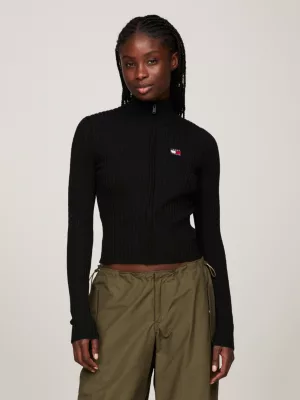 Cardigã Slim Fit com Zíper e Distintivo