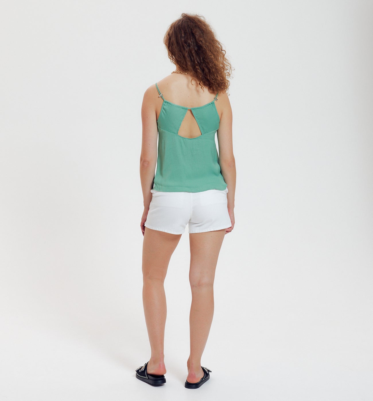Top en satin uni Femme - Turquoise