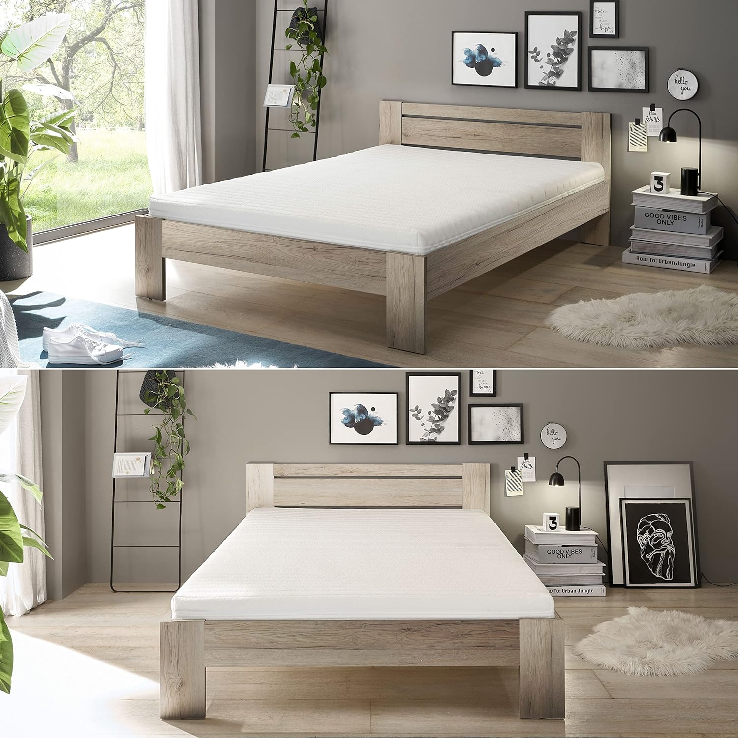 CANNES Futonbett 140 x 200 cm - Minimalistisches Jugendzimmer Doppelbett in Eiche San Remo Optik - 145 x 71 x 204 cm (B/H/T)