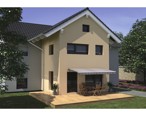 SOLUNA knikarmzonnescherm Trend 2,5x2 Stoffen design D422 Frame zilver geanodiseerd incl. motor, wandschakelaar en noodhandzwengel