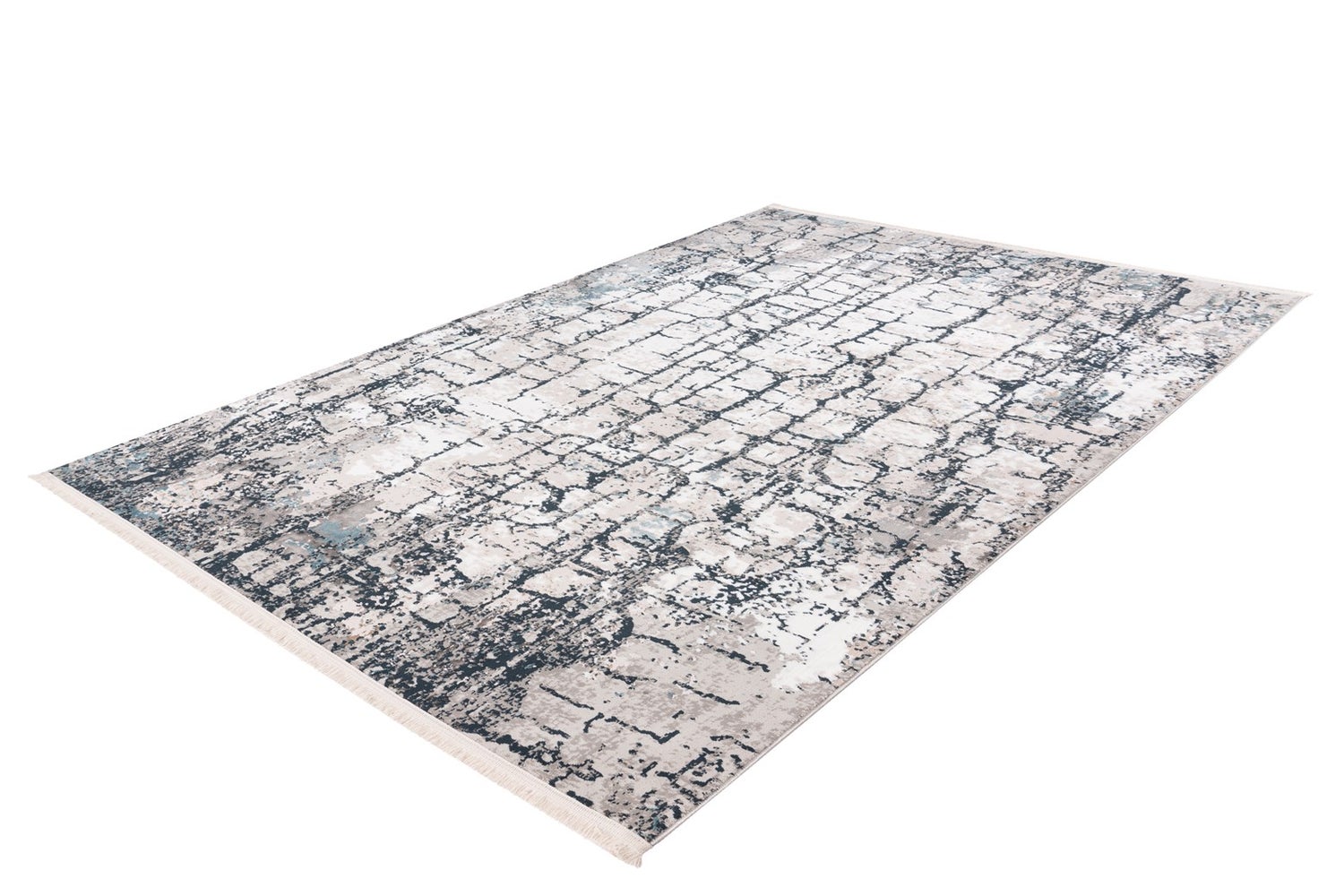 Kortpolig tapijt Celestia grijs/blauw vintage design, used look, patchwork design 80 x 150 cm