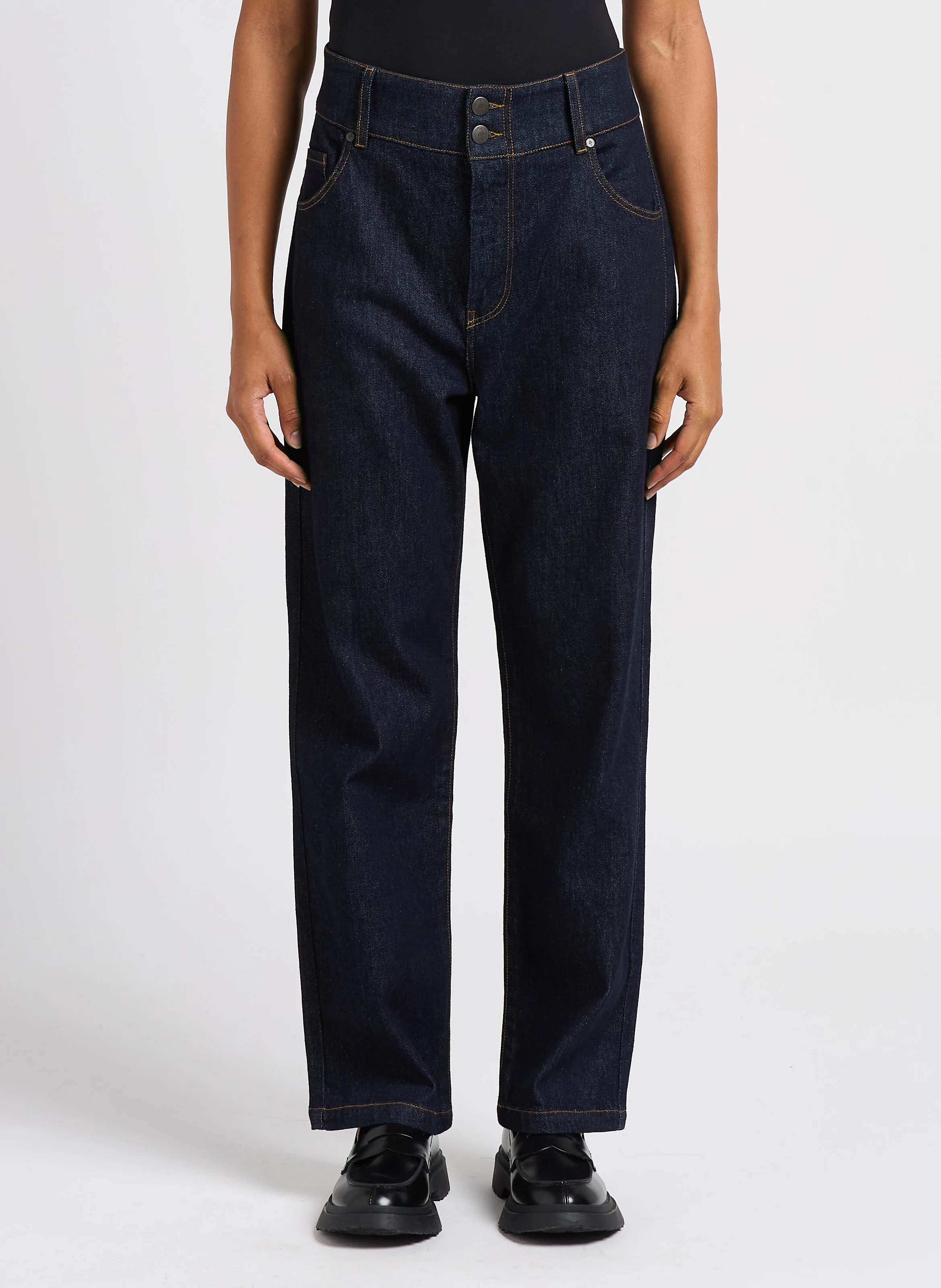 LE JILL - Jean large taille haute en coton stretch| Bleu