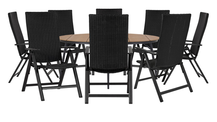 Havestol i sort aluminium og rattan