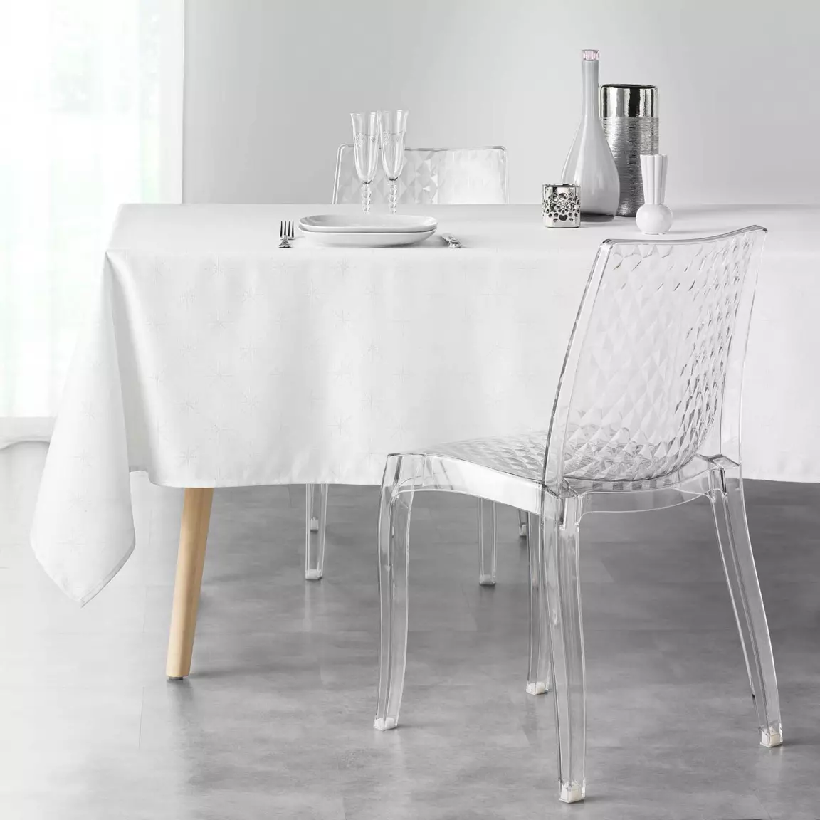 Nappe de Noël rectangulaire (140 x 300 cm) Etoiles Blanc