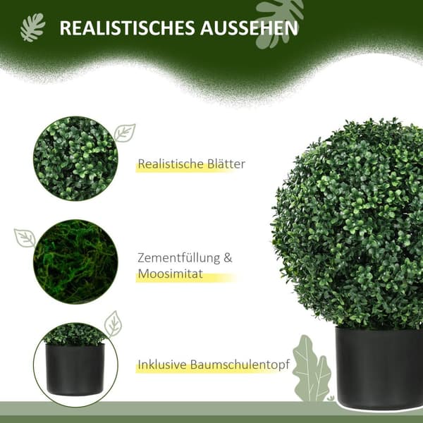 Kunstige planter, sett med 2 UV-bestandige kunstige planter i blomsterpotte, 52 cm bokstrær, stueplante for hage, stue, grønn