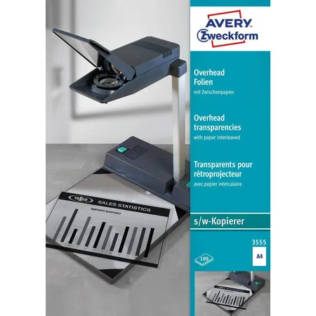 Avery Zweckform 3555 Overhead-Folien, DIN A4, unbeschichtet, Einzelblatteinzug, Zwischenpapier, 100 Bogen