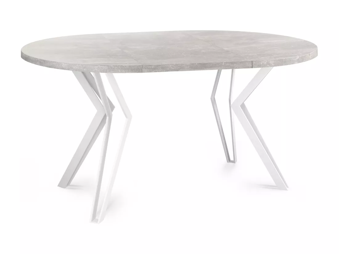 Table Ronde Salle à Manger - 100/176 Cm De Diamètre - Table à Rallonges Avec Pieds En Métal Blanc - Style Industriel - Compacte - Gris Béton