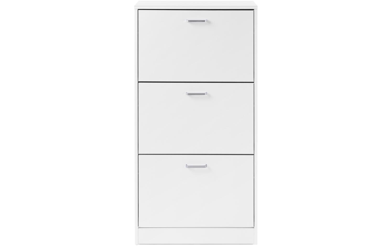 Schuhschrank mit 3 Klappen aus Spanplatte, Weiss<br>Schuhschrank mit verstellbaren Trennwänden