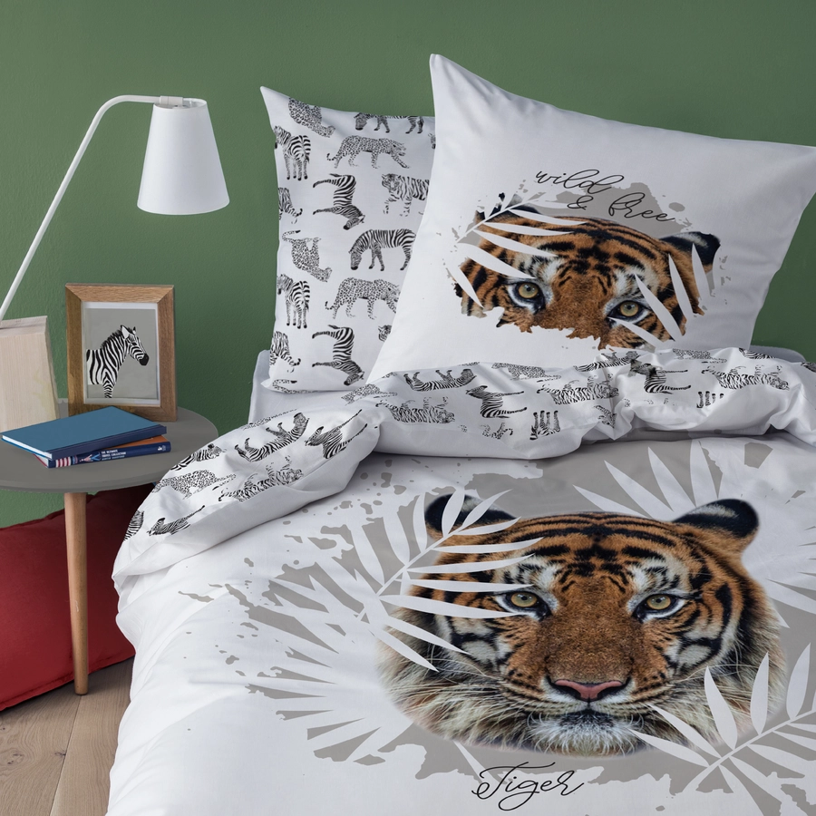 MTOnlinehandel Bettwäsche Kinder-Bettwäsche, Teenager 80x80 + 135x200 Tiger