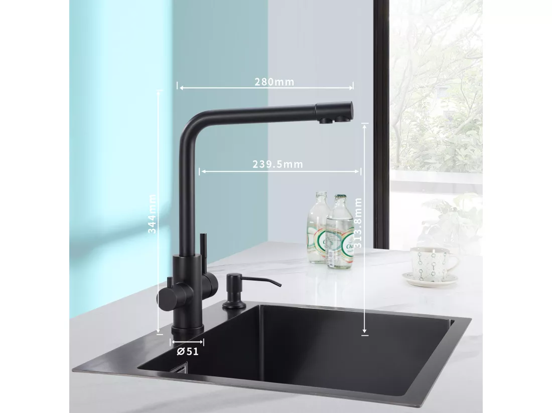 Cecipa max Robinet Cuisine à 3 Voies,3 en 1 Mitigeur Cuisine pour Système D'osmose, Robinet D'eau Propre avec 2 Leviers de Commande Séparés,EU Modèle