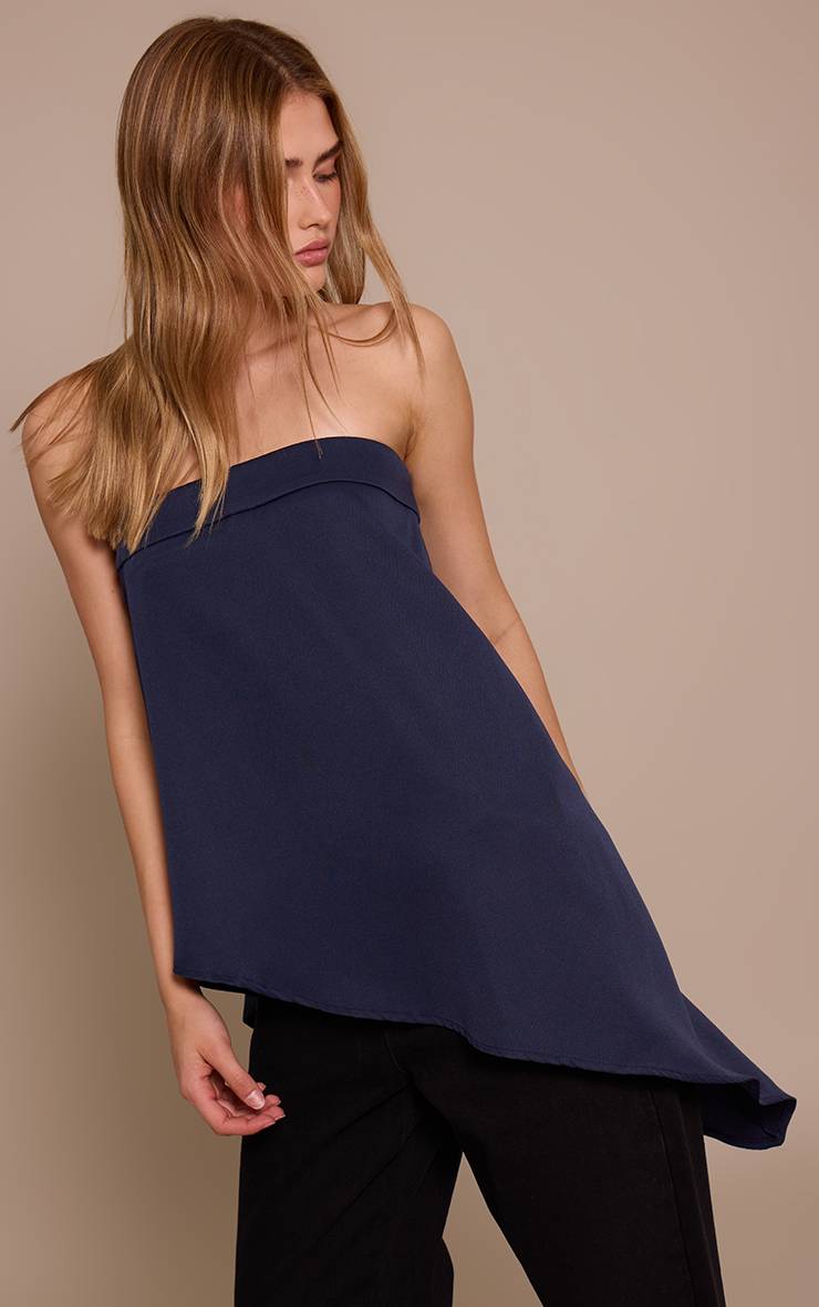Bleu Marine Haut Long Vaporeux Asymétrique À Bustier Tissé