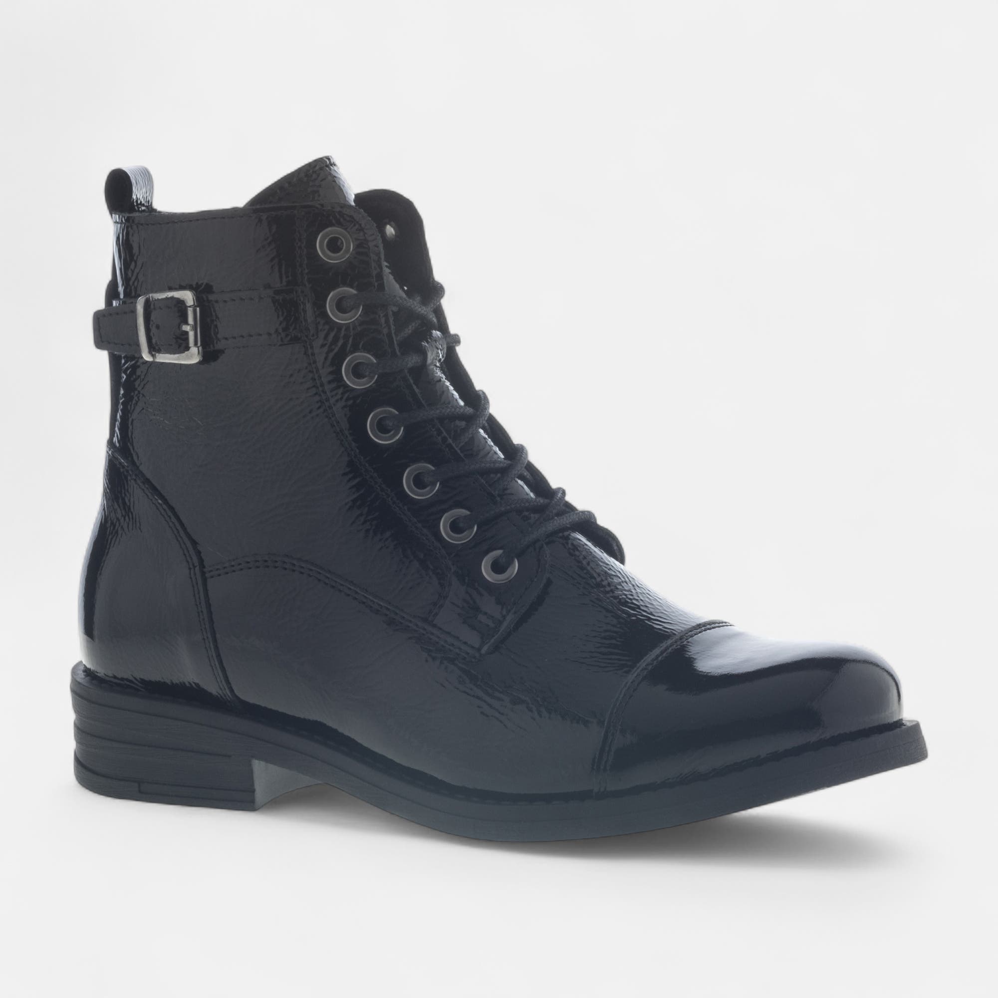 Bottines à lacets Femme en cuir noir vernis