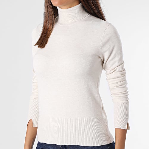 Pull Col Roulé Femme JJXX Ava Beige Chiné