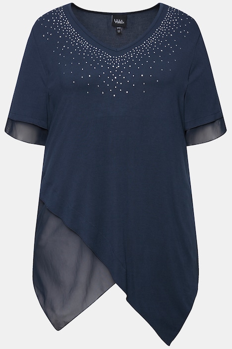 Bluse, Layering-Look, Mesh/Jersey, Zipfelsaum