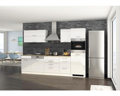 Held Furniture keukenblok met apparatuur Milan 300 cm wit hoogglans gedemonteerd 613.1.6210