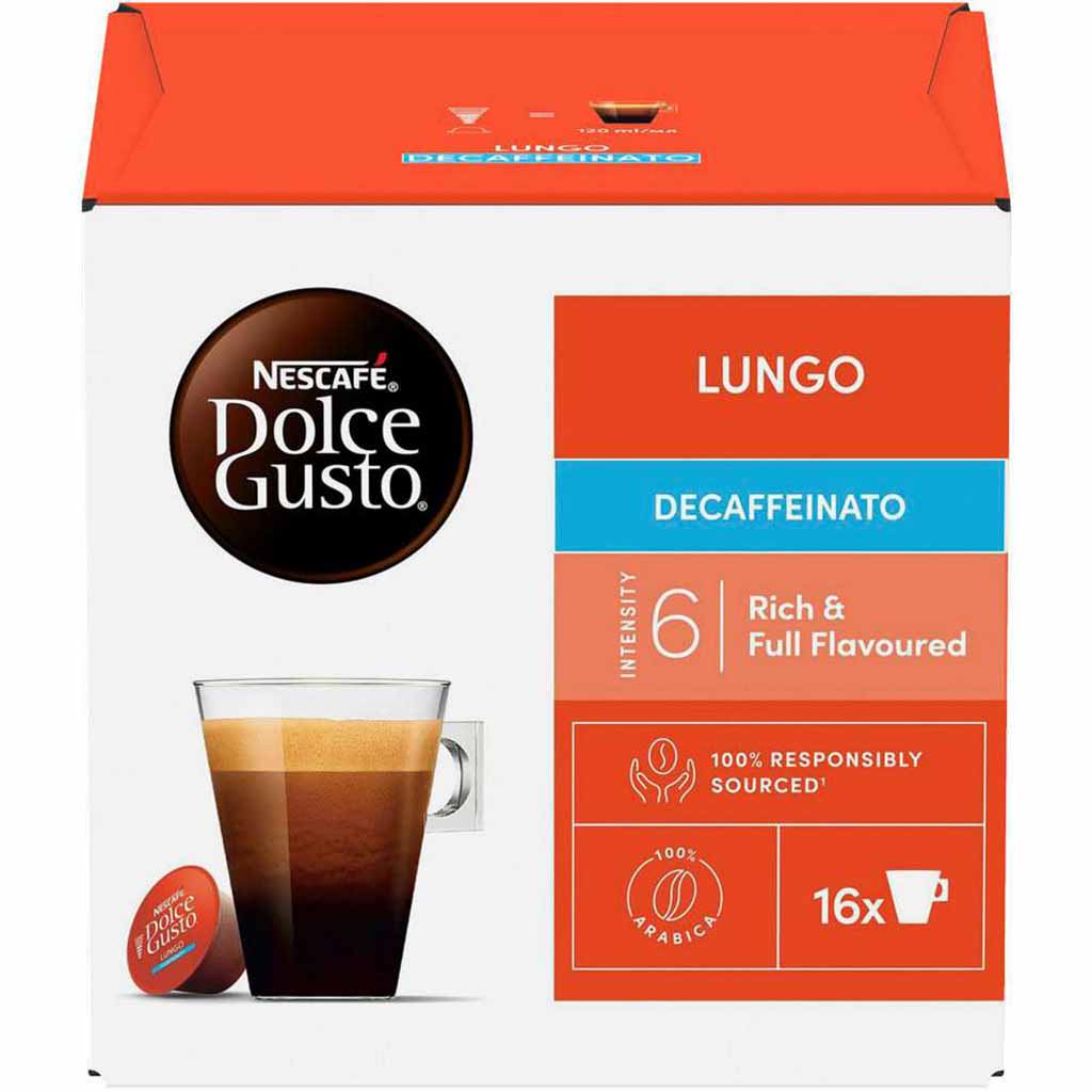 Nescafé Dolce Gusto Kaffee-Kapseln Decaffeinato 16er Pack Intensity 6 Lungo MHD:31.8.25