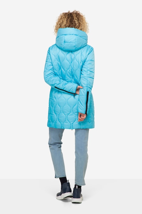 Long-Steppjacke, Kapuze, Zipper, Langarm, fällt kleiner aus