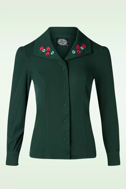 Hearts & Roses Jazzlyn geborduurde blouse in smaragdgroen