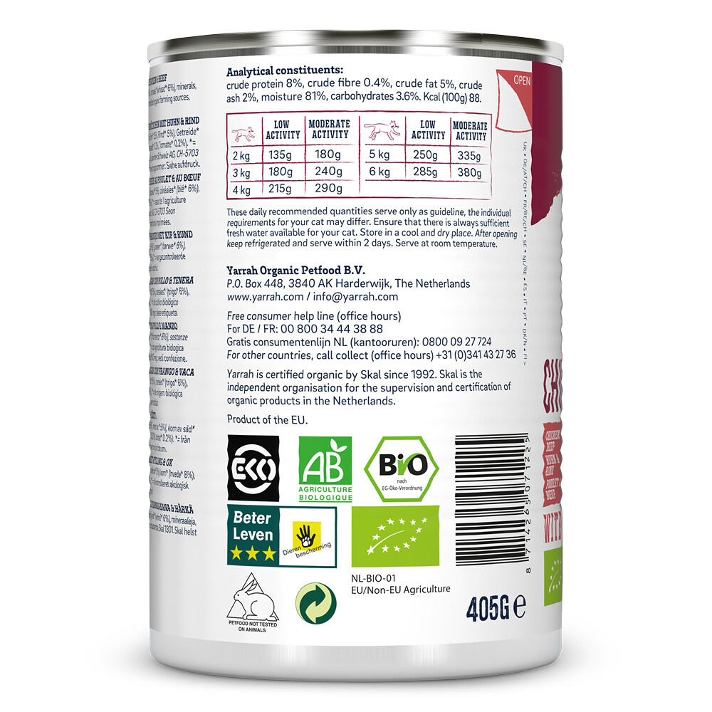 12x Yarrah Bio Kattenvoer Chunks Kip & Rund405 gr