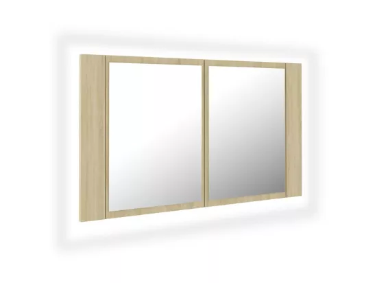 Armoire de salle de bain à miroir à LED Chêne sonoma 80x12x45