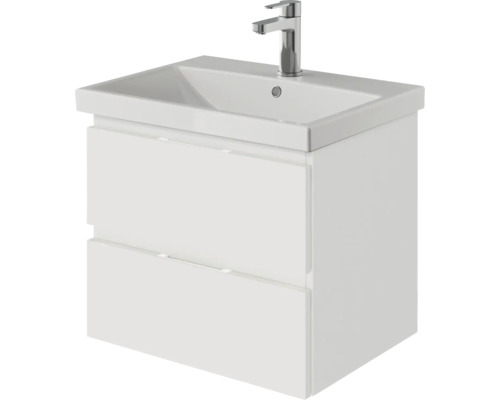 Pelipal badkamermeubelset serie 4035, BxHxD 60 x 200 x 45 mm, witte fronten. 3-delige badkamermeubelset bestaande uit een witte keramische wastafel, badmeubel en spiegelkast met ledverlichting.