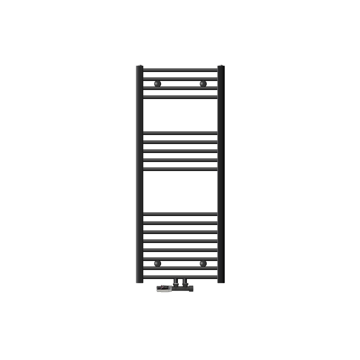 LuxeBath Sahara badkamerradiator, 500x1200 mm, antraciet, gebogen, met middenaansluiting, inclusief aansluitset met thermostaat, hoekmodel, wandaansluiting, radiator, handdoekwarmer, handdoekdroger, handdoekradiator