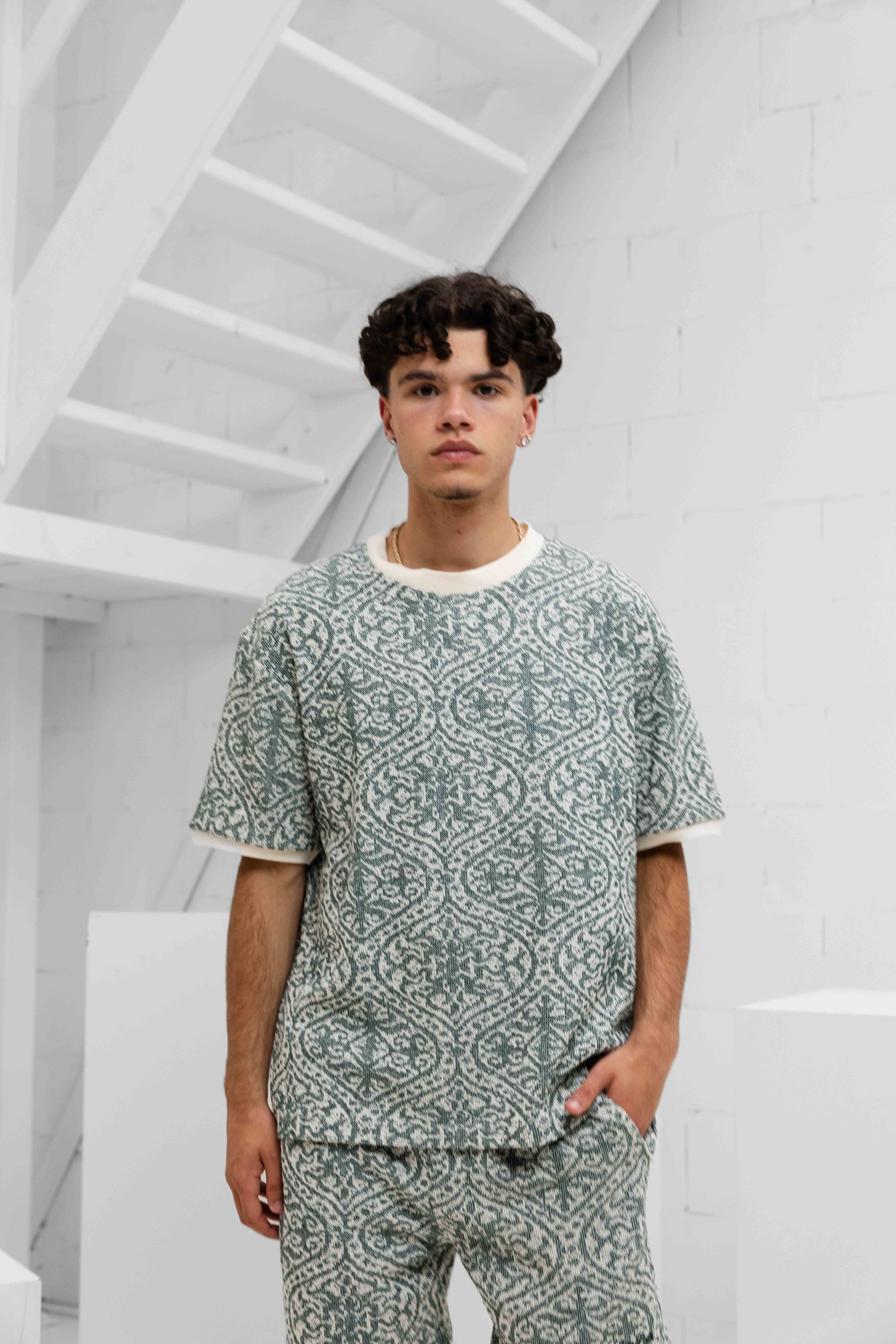 Pure Path Jacquard Set Heren Groen/Wit