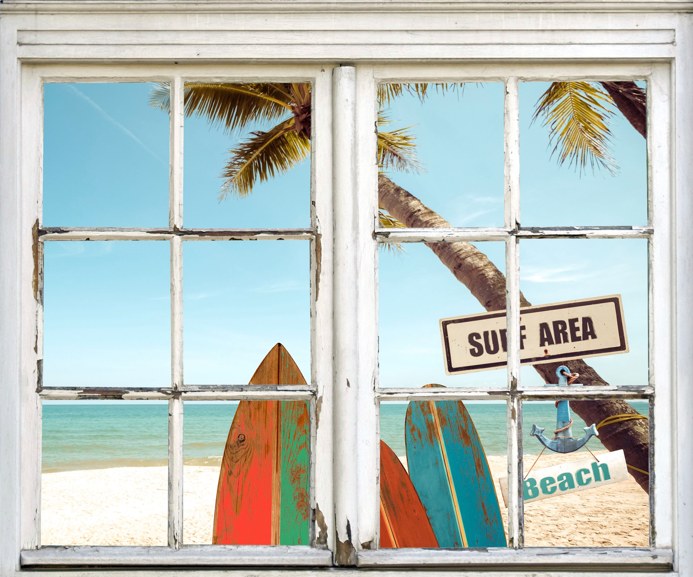 queence Wandsticker »Surf Area Beach« Wandsticker, Wandbild, selbstklebend, Surfer