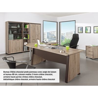 Bureau MAMBO - 80 cm - Pieds métal - Chêne/chocolat