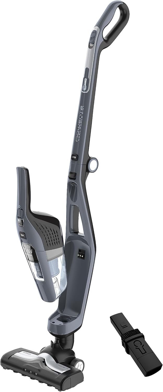 Rowenta RH6756 Dual Force 2-in-1-kabelloser Akku-Stabstaubsauger | mit integriertem Handstaubsauger | Saugkopf mit LED Beleuchtung | sehr leicht | 45 Minuten Akku-Laufzeit | Grau