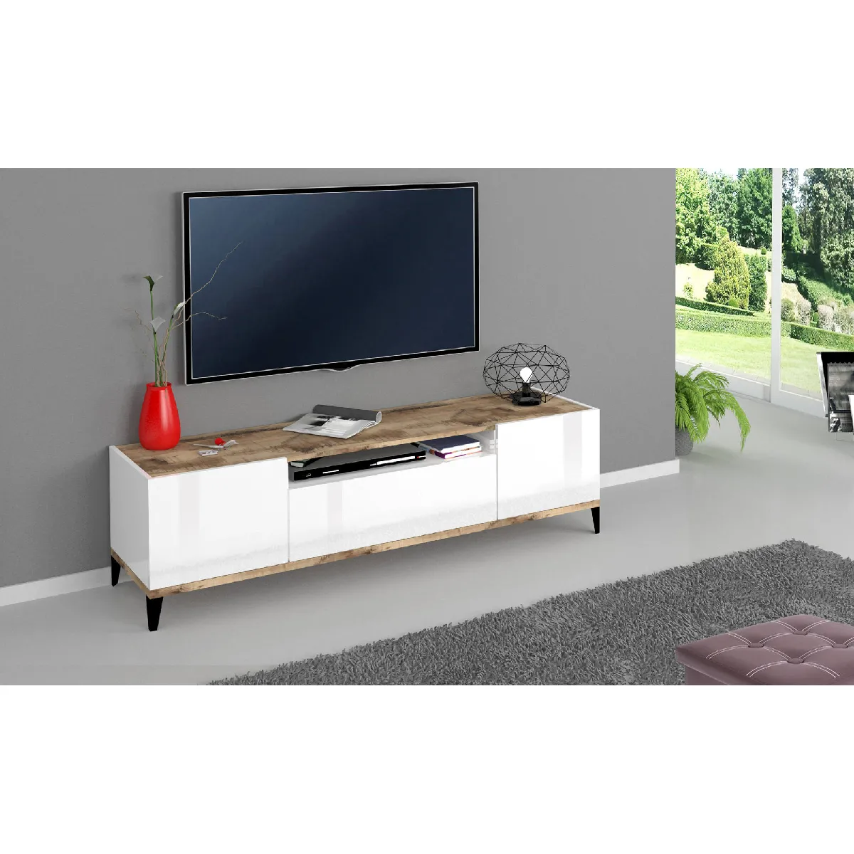 Alter Meuble TV - 160 cm - Blanc brillant